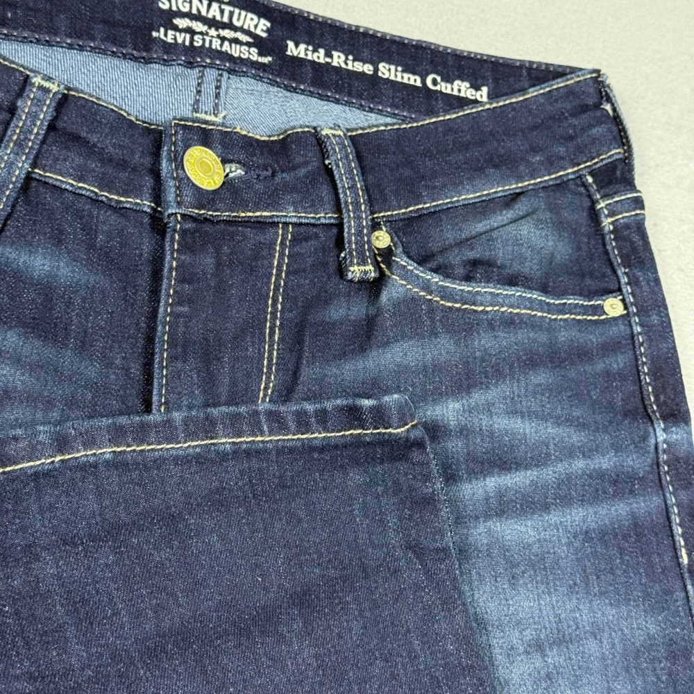 Signature by Levi Strauss Mid-Rise Slim Cuffed Dark Wash Denim Jeans Womens